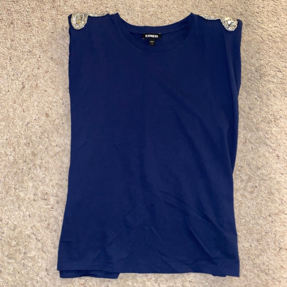 Express navy, sequin, shoulder pad tank top